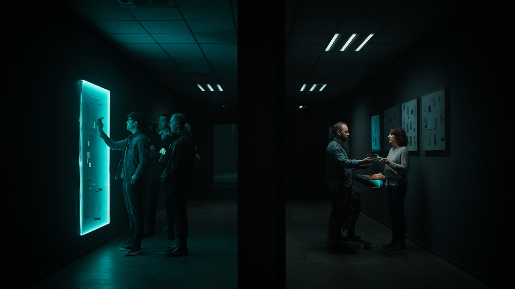 Two groups working side by side in an escape room