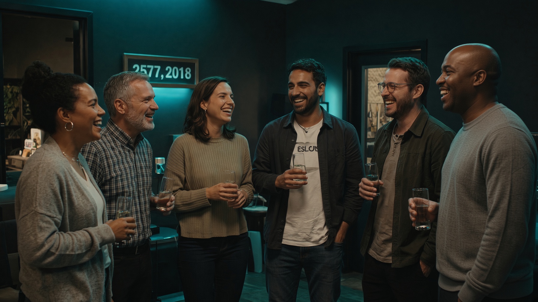 A team laughing together after finishing an escape room